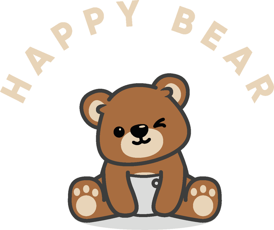 HappyBear Reusable Nappies logo featuring a cute bear character, promoting baby essentials and comfort.