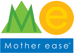 Mother-ease Reusable Cloth Diapers and Covers logo featuring green mountains and yellow circle.