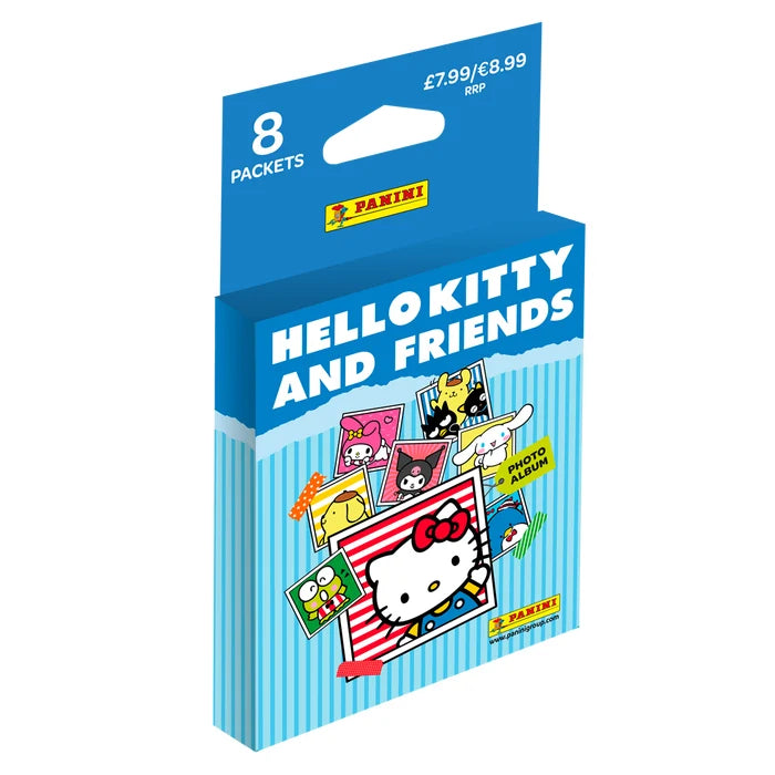 Hello Kitty and Friends Sticker Collection with 8 packets by Panini, featuring iconic characters and colorful designs.