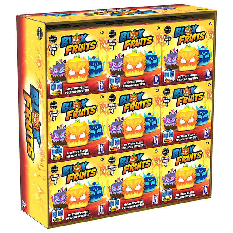 Blox Fruits Series 4 4inch collectible plush mystery box featuring colorful designs and collectible plush figures.