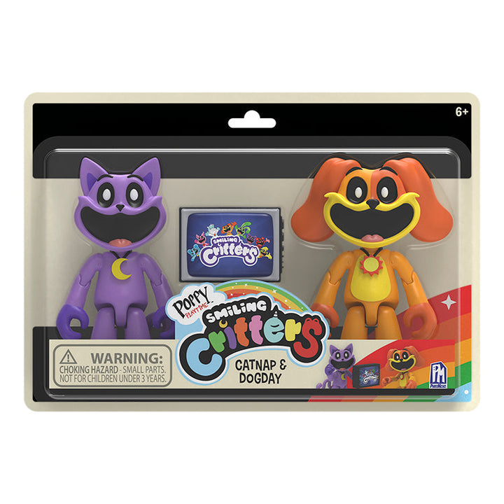 Poppy Playtime Series 3 Smiling Critters Action Figure 2PK featuring CatNap and DogDay with TV accessory.