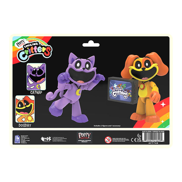 Poppy Playtime Series 3 Smiling Critters Action Figure 2PK featuring CatNap and DogDay figures with TV accessory.