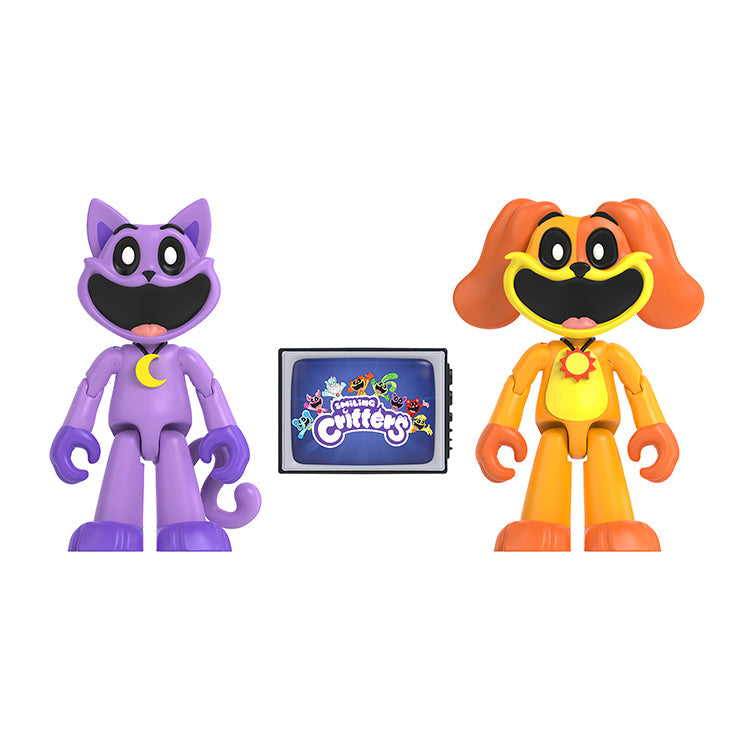 Poppy Playtime Series 3 Smiling Critters Action Figure 2PK featuring CatNap and DogDay with TV accessory.