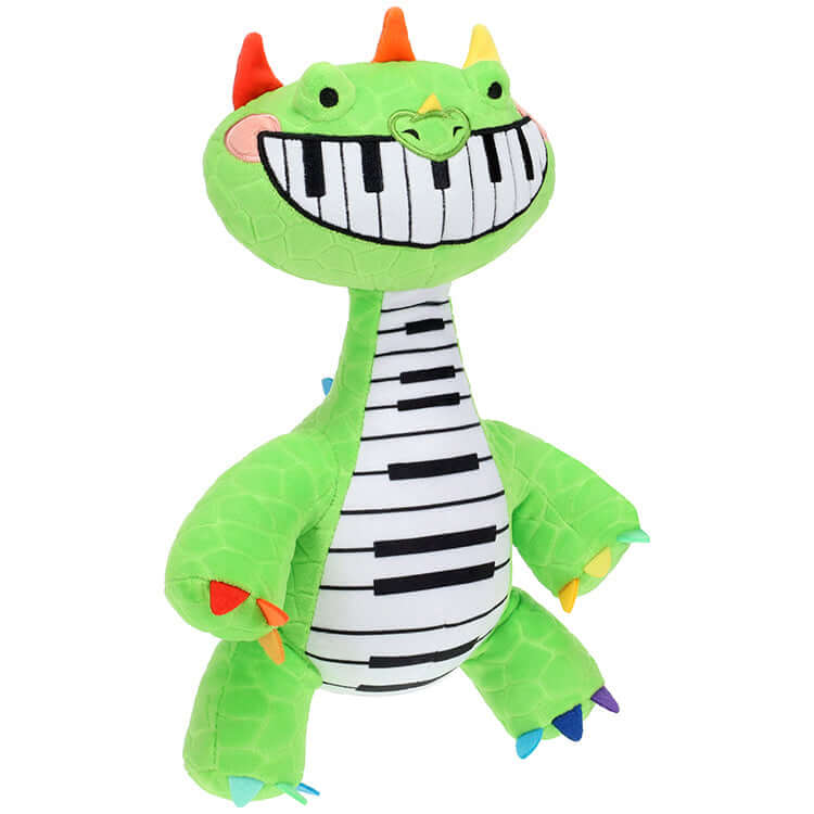 Poppy Playtime Series 6 12inch Deluxe Plush - Pianosaurus, a vibrant green plush dinosaur with piano keys design.
