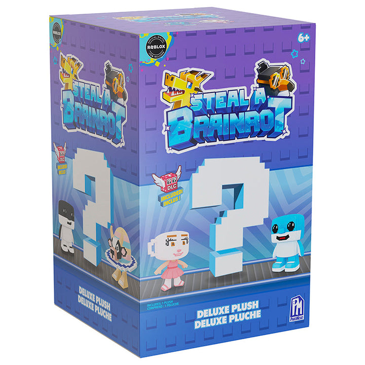 Steal A Brainrot Deluxe 8inch Plush product box featuring vibrant designs and characters from the game.