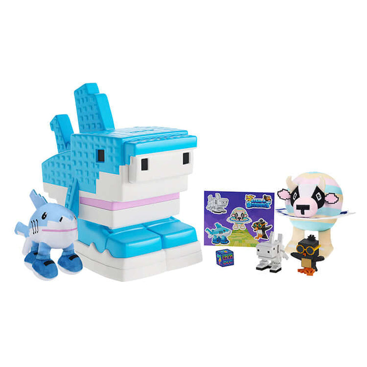Steal A Brainrot Series 1 Collector Bundle featuring blue and white toys, stickers, and collectible characters.