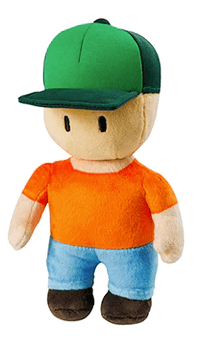 Stumble Guys 8-inch Plush Buddies featuring a character in an orange shirt and green cap.