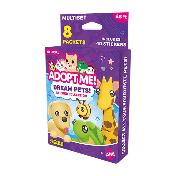 Official Adopt Me Dream Pets sticker collection featuring cute characters and 8 packets with 40 stickers.