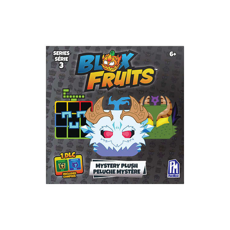 Blox Fruits 8" Collectable Plush Series 3 mystery plush box featuring colorful characters and DLC code