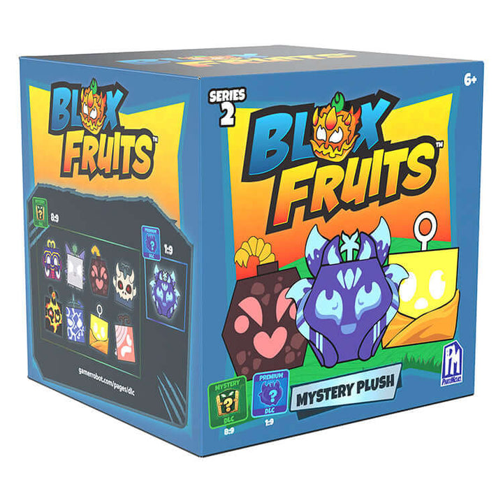 Blox Fruits Series 2 4-inch Collectable Plush mystery box featuring colorful design and iconic game characters.