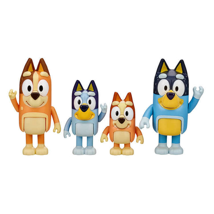 Bluey Series 1 Figure 4Pk includes Bluey, Bingo, Chilli, and Bandit action figures for imaginative play.