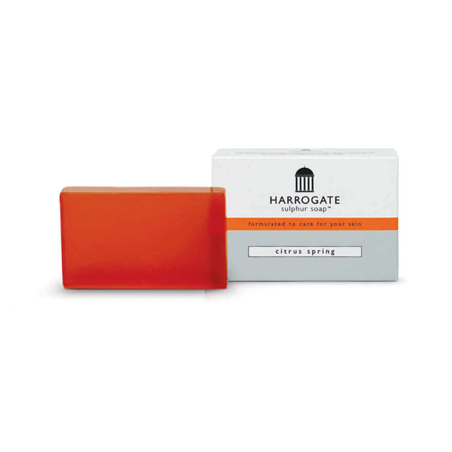 Citrus Spring Sulphur Soap bar with packaging, ideal for dry skin, featuring citrus scents and sulphur properties.