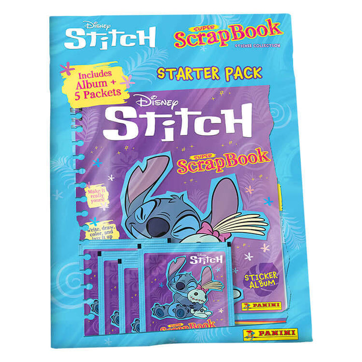Stitch Super ScrapBook Sticker Collection starter pack featuring album and packets, perfect for creative fans.