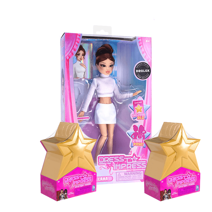 Dress To Impress Trio Doll Bundle featuring Lana doll and two mystery star packaging for imaginative play.