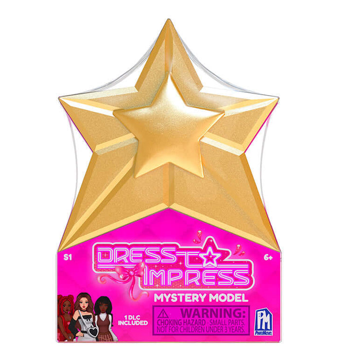 Golden star-shaped packaging for Dress to Impress Mystery Model Doll, perfect for fashion play and display.