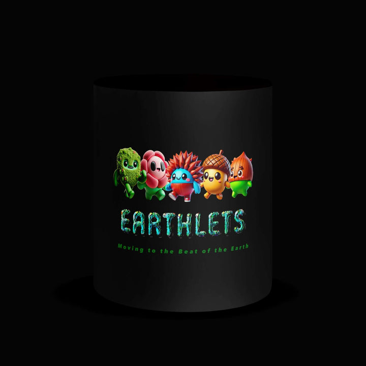 Earthlets mug featuring colorful characters and bright text design, perfect for eco-conscious customers.