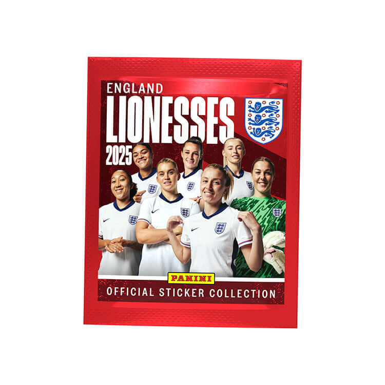 England Lionesses Sticker Collection featuring the 2025 team on a red pack by Panini.
