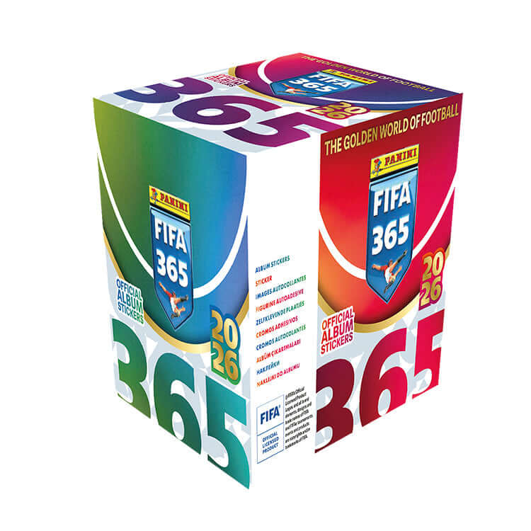FIFA 365 2025-26 Sticker Collection box showcasing vibrant design and official album stickers.