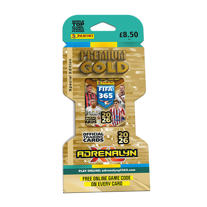 FIFA 365 2025/26 Adrenalyn XL Trading Card Collection Premium Gold Edition pack by Panini.