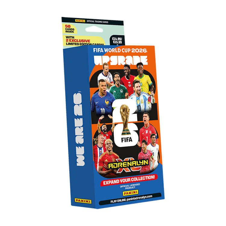 FIFA World Cup 2026 Adrenalyn XL Upgrade Set packaging featuring official trading cards.