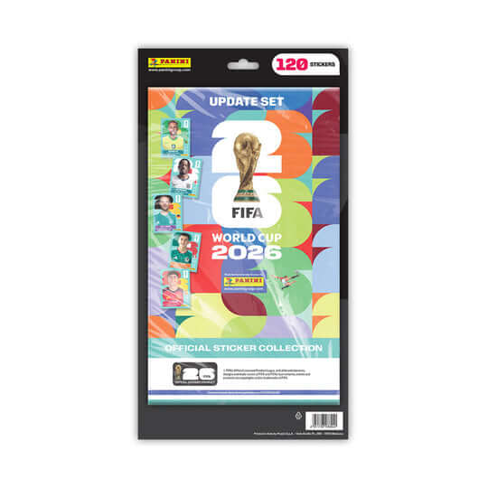FIFA World Cup 2026 Official Sticker Collection Update Set packaging showcasing 120 stickers.