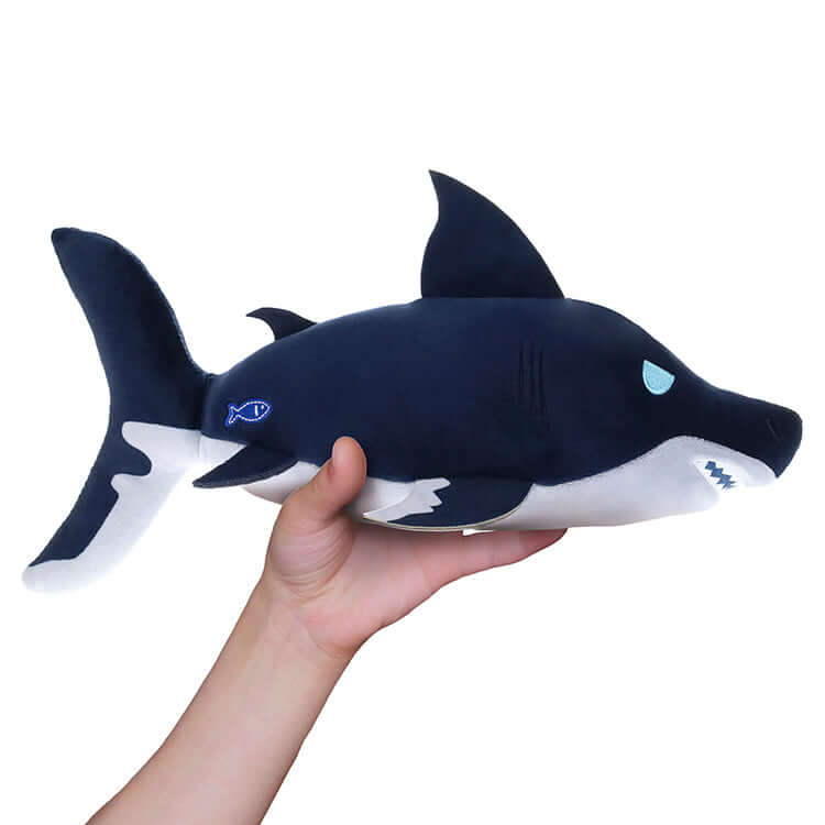 Fisch 8" Deluxe Collectable Plush Megalodon, soft plush toy being held, perfect for collectors and fans.