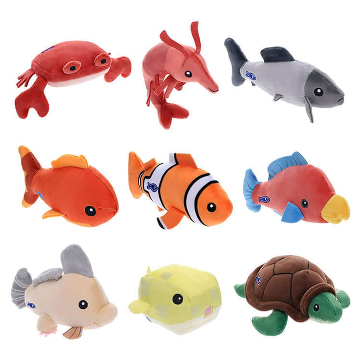 Fisch Plush 4" Collectable Assortment featuring various sea creature plush toys in a colorful display.