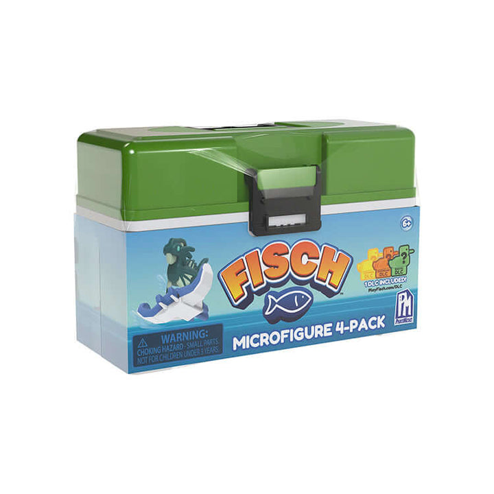 Fisch Microfigure Multipack displayed in a tacklebox, featuring colorful graphics and warning label.