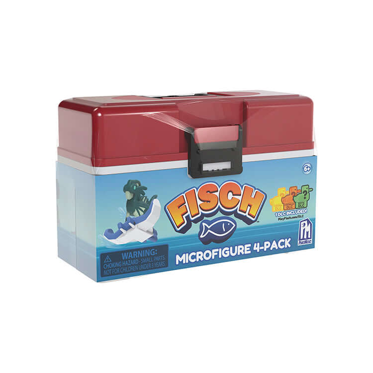 Fisch Microfigure Multipack in a tacklebox featuring colorful sea creature designs and warning label.