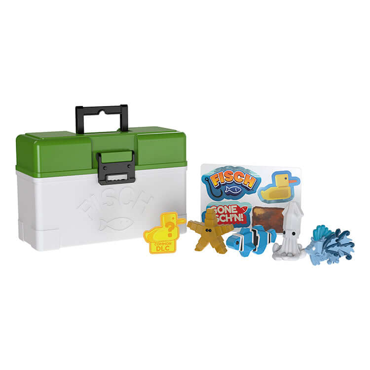 Fisch Microfigure Multipack featuring a reusable tacklebox, four microfigures, and a DLC code.
