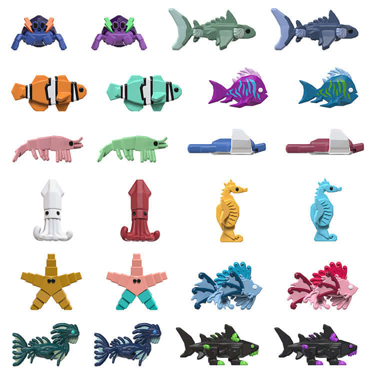 Fisch Series 1 Microfigure Pack featuring various colorful sea creatures and exclusive designs for kids' play.
