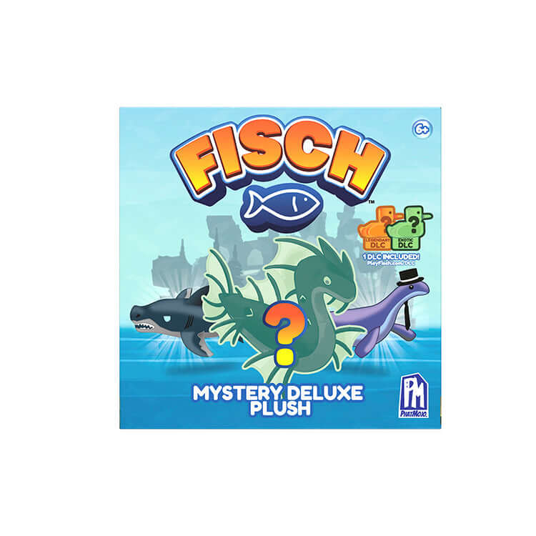 Fisch 8" Deluxe Collectable Plush packaging featuring various sea creatures and DLC code included.