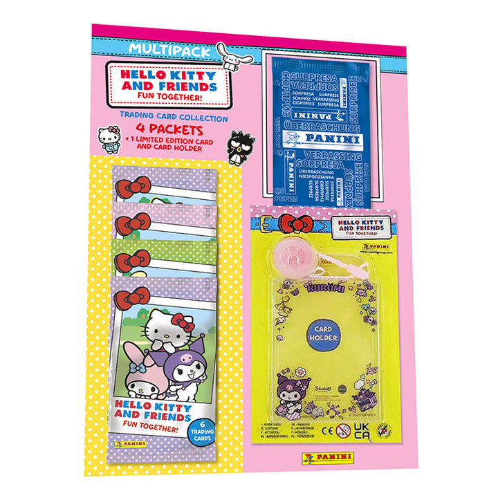 Hello Kitty Trading Card Collection multipack with limited edition card and card holder, featuring iconic characters.