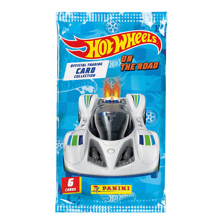 Hot Wheels On The Road Trading Card Collection pack featuring six trading cards.