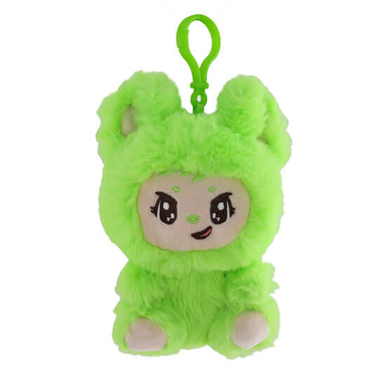 LaBabies 4-inch Collectable Plush Keychain in bright green, featuring a playful character with big eyes and a cute expression.