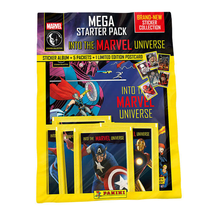 Marvel Universe Comics Sticker Collection Mega Starter Pack with album and limited edition postcard
