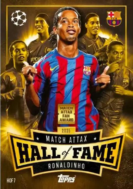 Match Attax 2025-26 Pack of 32 Packets featuring Ronaldinho Hall of Fame card.