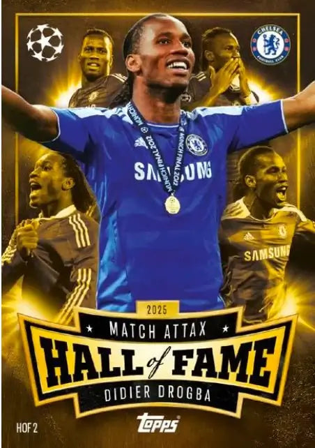 Match Attax 2025-26 Pack of 32 Packets featuring Didier Drogba Hall of Fame card.