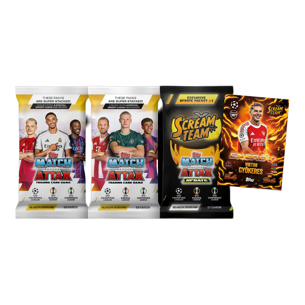Match Attax Update - Scream Team Mega Multipack showcasing training card packs and exclusive cards.