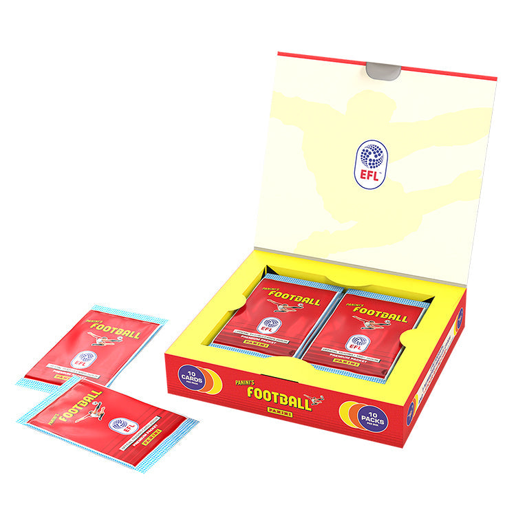 EFL trading cards collectors box 2025/26 featuring packed cards in a colorful box design.