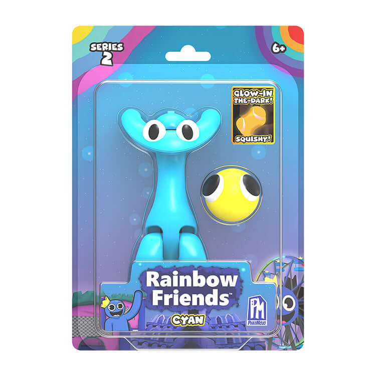 Rainbow Friends Series 2 5-inch Action Figures Cyan character with a squishy ball in packaging.