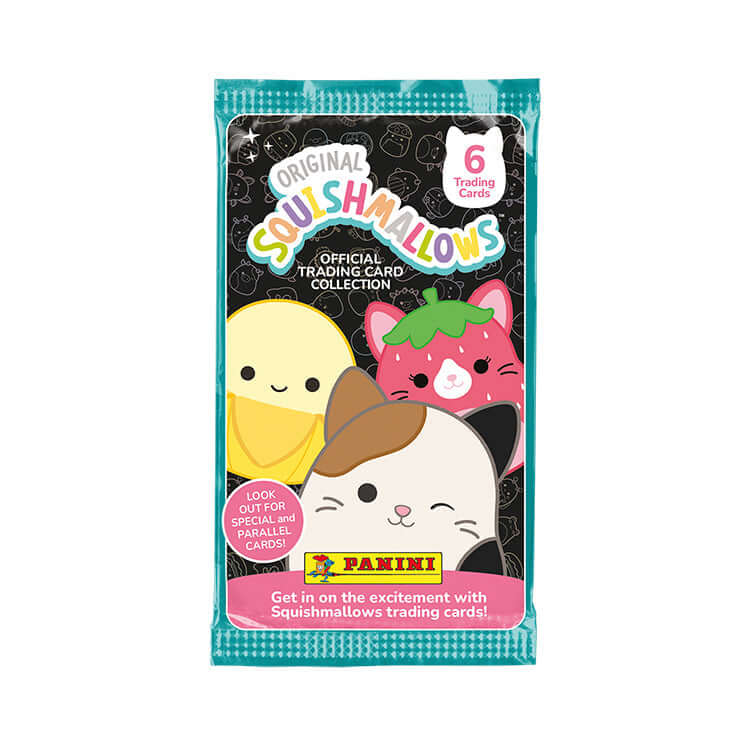 Squishmallows Trading Card Collection pack featuring cute characters and trading cards.