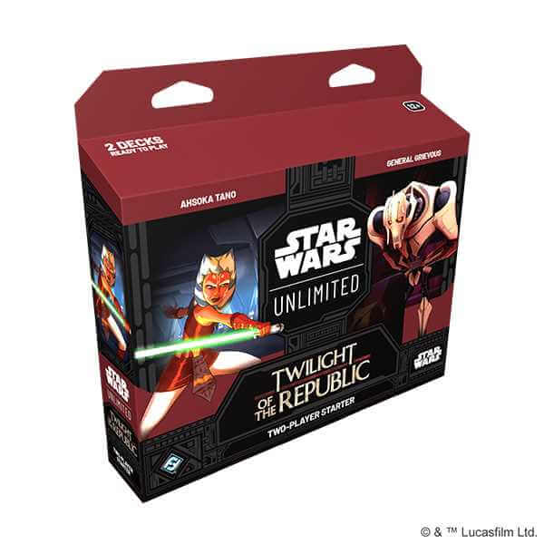 Star Wars Unlimited Twilight of the Republic Two Player Starter game box featuring Ahsoka Tano and General Grievous.