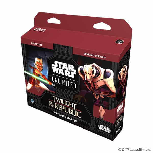 Star Wars Unlimited Twilight of the Republic Two Player Starter game box featuring Ahsoka Tano and General Grievous.