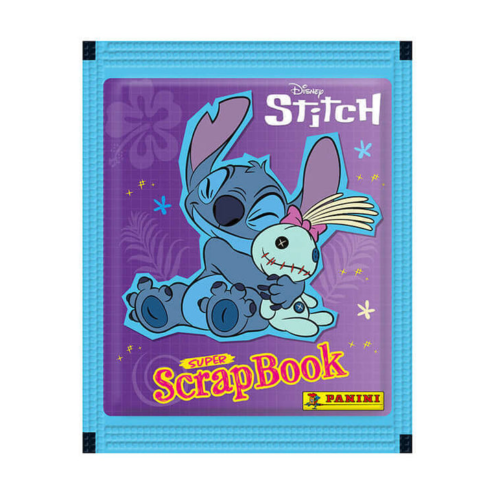 Stitch Super ScrapBook Sticker featuring Stitch hugging a cute character, designed by Panini for fans to collect.