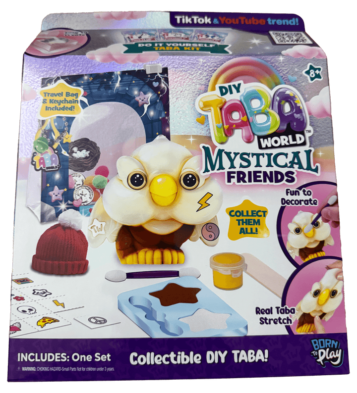 Taba World Make & Display Mystical Friends craft set with owl character and DIY accessories in packaging.