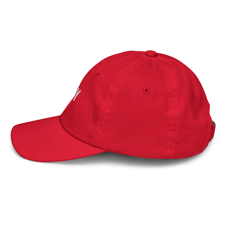 Oddy Pro Youth baseball cap in vibrant red color featuring a low-profile design and adjustable strap.