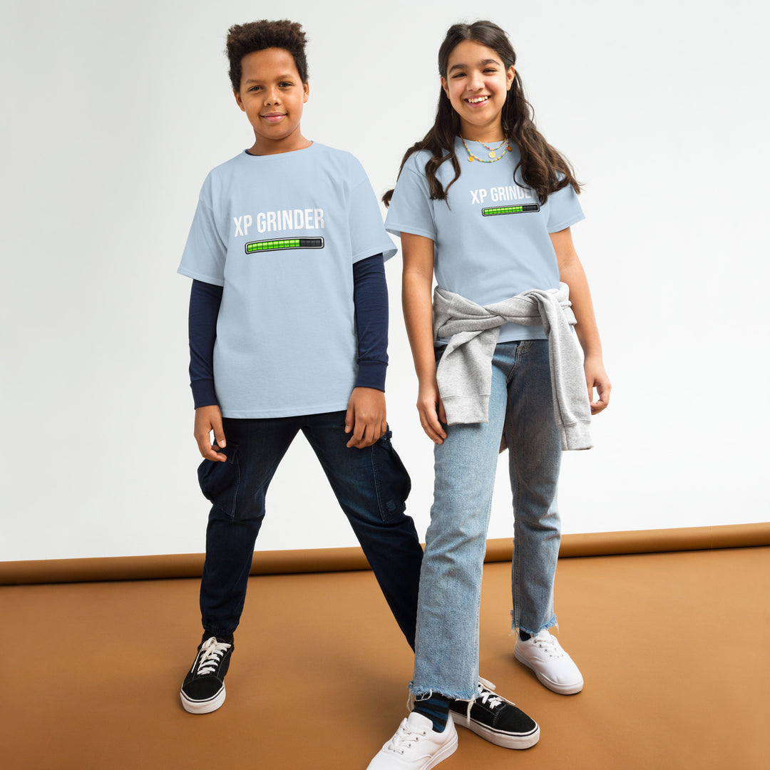 Kids wearing XP Grinder Youth classic tee, showcasing style, comfort, and perfect fit for adventurous activities.