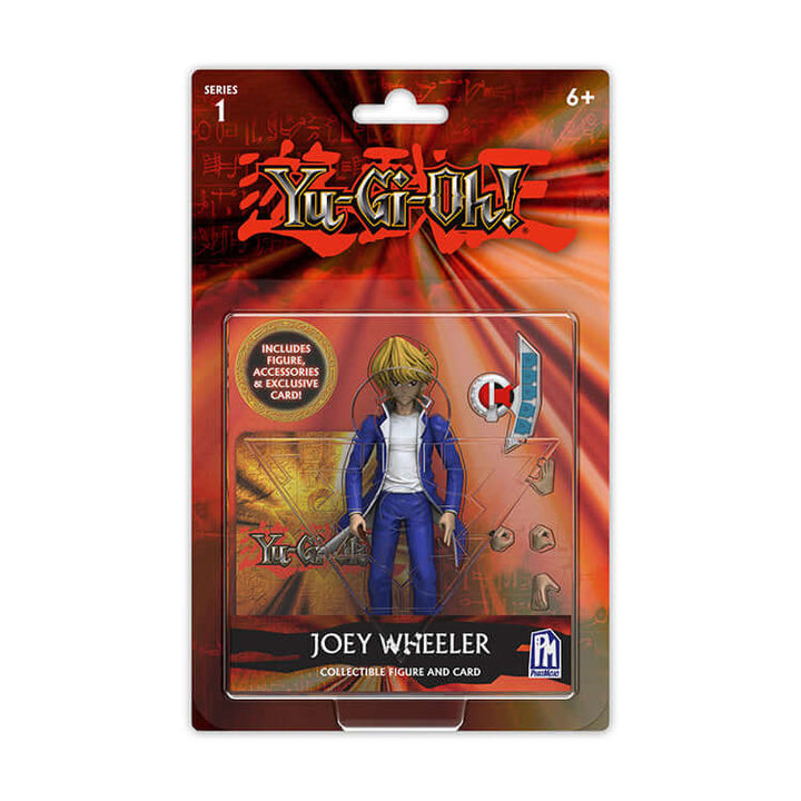 Yu-Gi-Oh! Joey Wheeler 5-inch action figure with accessories and exclusive card in display packaging.