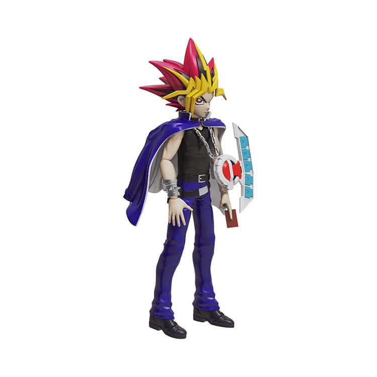 Yu-Gi-Oh 5-inch Action Figure with cape, Duel Disc Launcher, and Millennium Puzzle necklace.